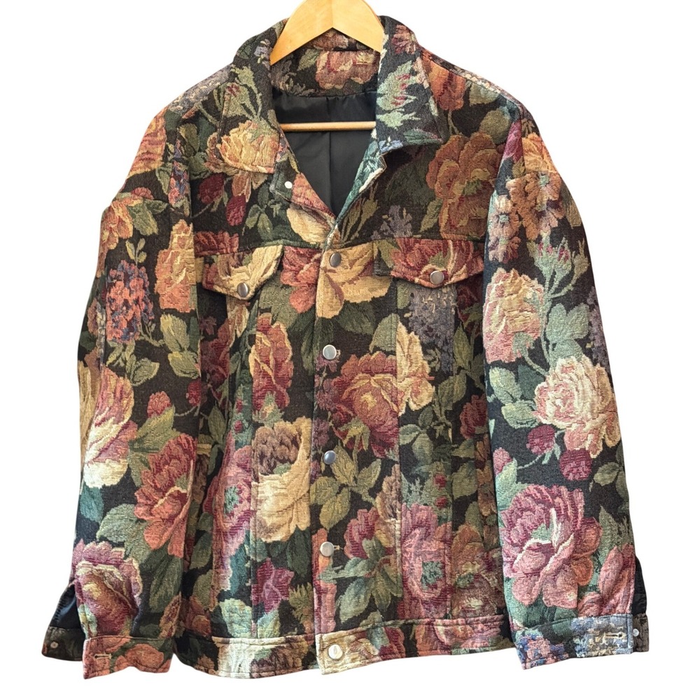 Vintage Manfinity Tapestry Jacket Floral Grandmacore Maximalist Boho Goblincore
